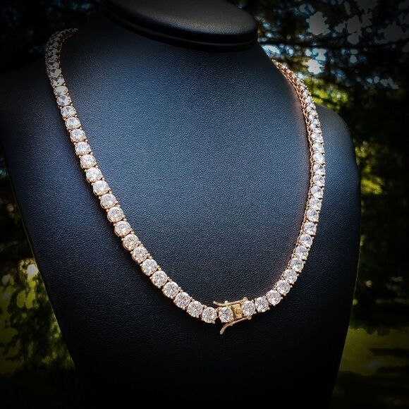 14k Rose Gp Lab Diamond 6mm Tennis Necklace - Picture 3 of 4